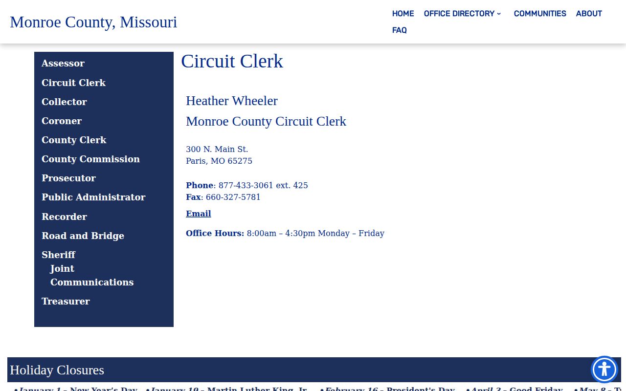 Monroe County arrest court record and Circuit Clerk page
