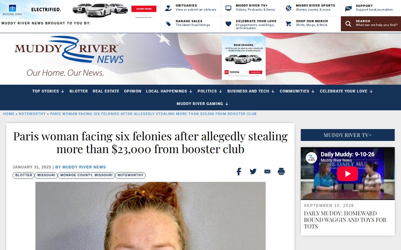 Muddy River News Monroe County blotter article used as a secondary archival lead